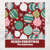 ヴィンテージレトロクリスマスオーナメントと雪 ワインラベル (シングルラベル)