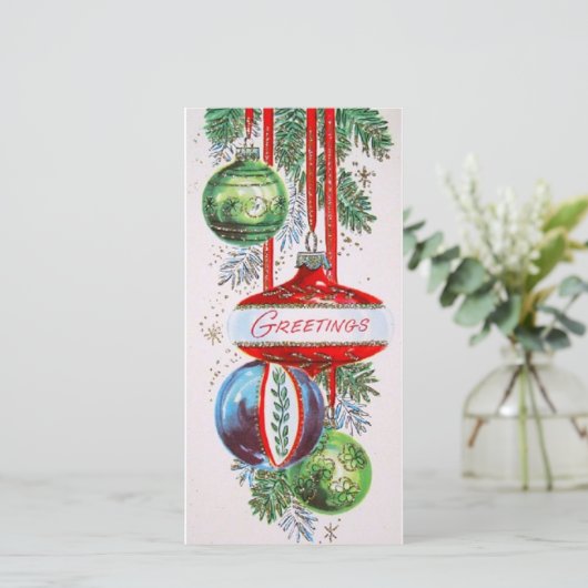 ヴィンテージレトロクリスマスオーナメントの挨拶 シーズンカード (スタンド正面)
