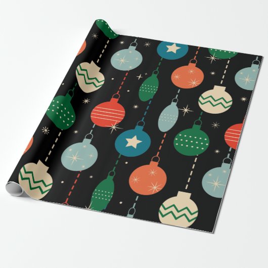 ヴィンテージレトロクリスマスオーナメントパターン ラッピングペーパー (アンロールド)
