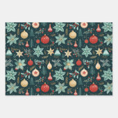 ヴィンテージレトロクリスマスオーナメント休日 ラッピングペーパーシート (正面3)