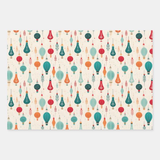 ヴィンテージレトロクリスマスオーナメント休日 ラッピングペーパーシート (正面2)