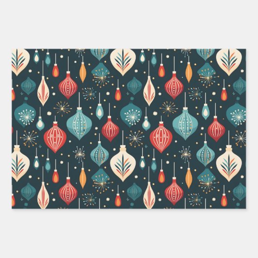 ヴィンテージレトロクリスマスオーナメント休日 ラッピングペーパーシート (正面)