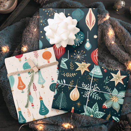 ヴィンテージレトロクリスマスオーナメント休日 ラッピングペーパーシート