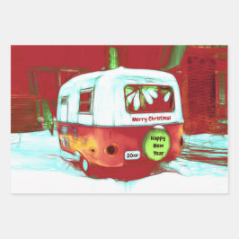 ヴィンテージレトロクリスマスカンパーグリーンレッドホリデイ ラッピングペーパーシート