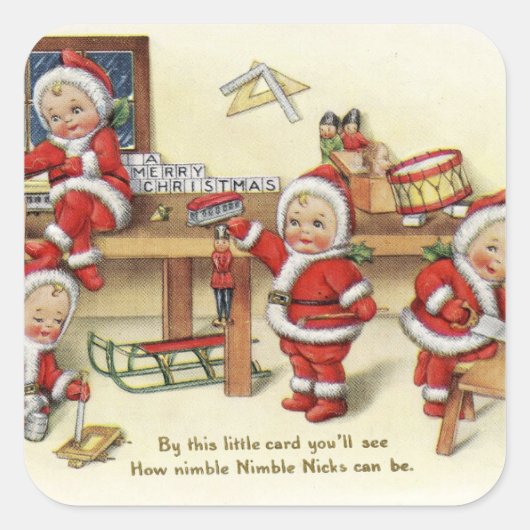 ヴィンテージレトロクリスマスカードホリデーシール スクエアシール (正面)