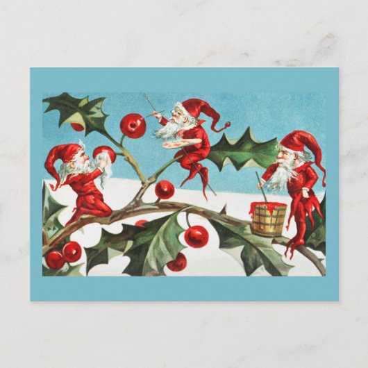 ヴィンテージレトロクリスマスカードホリー&ピクシー シーズンポストカード (正面)