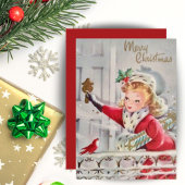ヴィンテージレトロクリスマスガールとギフトカスタム シーズンカード