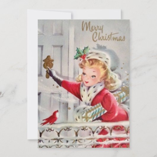 ヴィンテージレトロクリスマスガールとギフトカスタム シーズンカード (正面)