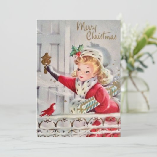 ヴィンテージレトロクリスマスガールとギフトカスタム シーズンカード (スタンド正面)