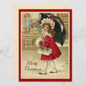 ヴィンテージレトロクリスマスガールとギフト シーズンカード (正面/裏面)