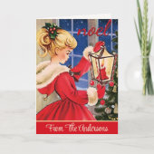 ヴィンテージレトロクリスマスガールインポニーテールカスタム シーズンカード (正面)
