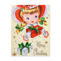 ヴィンテージレトロクリスマスガールホリディポストカード