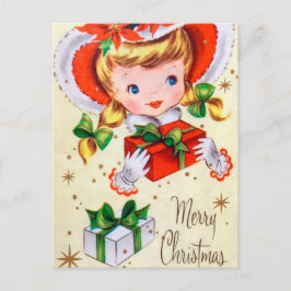 ヴィンテージレトロクリスマスガールホリディポストカード シーズンポストカード
