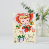 ヴィンテージレトロクリスマスガールホリディポストカード シーズンポストカード (スタンド正面)