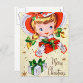 ヴィンテージレトロクリスマスガールホリディポストカード シーズンポストカード (正面/裏面)