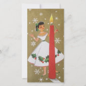 ヴィンテージレトロクリスマスガール金ゴールドと白 シーズンカード (正面)