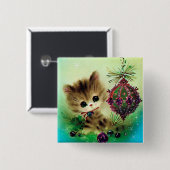 ヴィンテージレトロクリスマスキャットホリデーボタン 缶バッジ (正面&裏面)