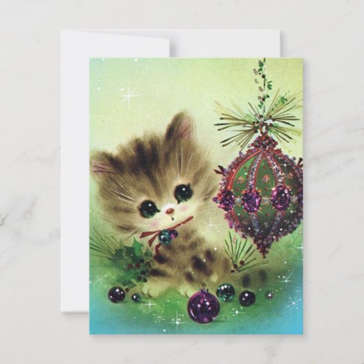 ヴィンテージレトロクリスマスキャットメッセージカードの追加 シーズンカード (正面)