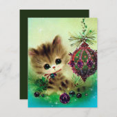 ヴィンテージレトロクリスマスキャットメッセージカードの追加 シーズンカード (正面/裏面)