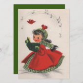 ヴィンテージレトロクリスマスキャロリングガール シーズンカード (正面/裏面)