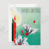 ヴィンテージレトロクリスマスキャンドルホリデーポストカード シーズンポストカード (正面/裏面)