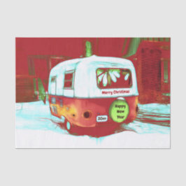 ヴィンテージレトロクリスマスキャンパーグリーンレッドホリデー 薄葉紙