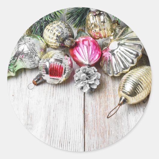 ヴィンテージレトロクリスマスグラスオーナメントコレクション ラウンドシール (正面)