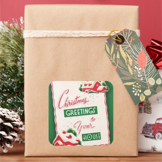 ヴィンテージレトロクリスマスグリーティングシール スクエアシール (クリスマス)