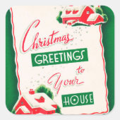 ヴィンテージレトロクリスマスグリーティングシール スクエアシール (正面)