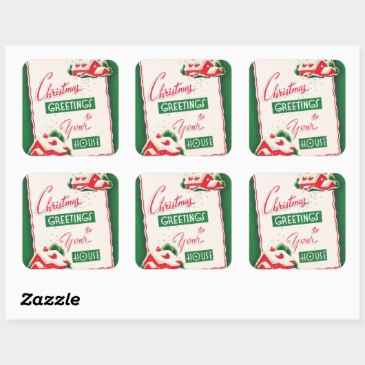 ヴィンテージレトロクリスマスグリーティングシール スクエアシール (シート)
