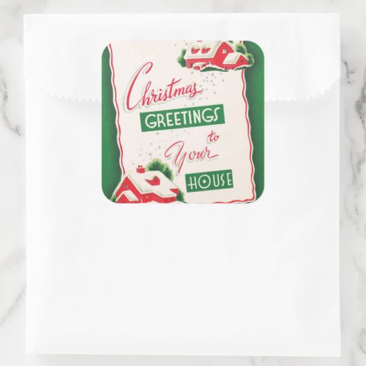 ヴィンテージレトロクリスマスグリーティングシール スクエアシール (バッグ)