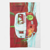 ヴィンテージレトロクリスマスグリーンレッドホリデーキャンパー キッチンタオル (縦)