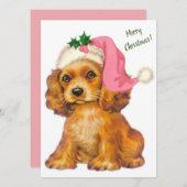 ヴィンテージレトロクリスマスゴールデンリトリーバーワンちゃん シーズンカード (正面/裏面)