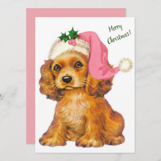 ヴィンテージレトロクリスマスゴールデンリトリーバーワンちゃん シーズンカード (正面/裏面)