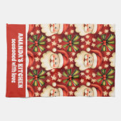 ヴィンテージレトロクリスマスサンタクロースアンドボウズ キッチンタオル (横)