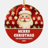 ヴィンテージレトロクリスマスサンタクロースアンドボウズ セラミックオーナメント (正面)