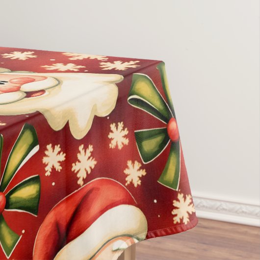 ヴィンテージレトロクリスマスサンタクロースアンドボウズ テーブルクロス (インサイチュ)