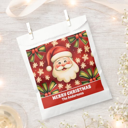 ヴィンテージレトロクリスマスサンタクロースアンドボウズ フェイバーバッグ (クリップ留めされた状態)