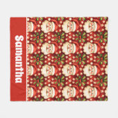 ヴィンテージレトロクリスマスサンタクロースアンドボウズ フリースブランケット (正面(横))