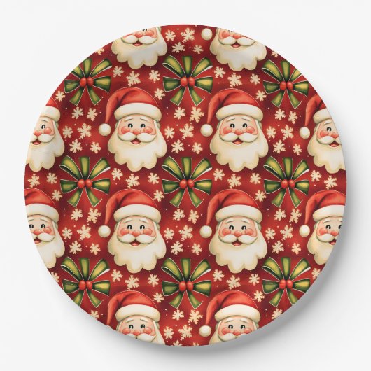ヴィンテージレトロクリスマスサンタクロースアンドボウズ ペーパープレート (正面)