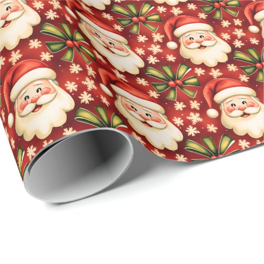 ヴィンテージレトロクリスマスサンタクロースアンドボウズ ラッピングペーパー (ロールコーナー)