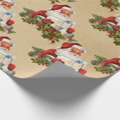 ヴィンテージレトロクリスマスサンタクロースパターン ラッピングペーパー (角)