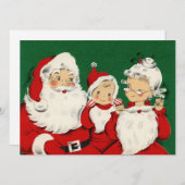 ヴィンテージレトロクリスマスサンタクロース&ファミリー シーズンカード (正面/裏面)