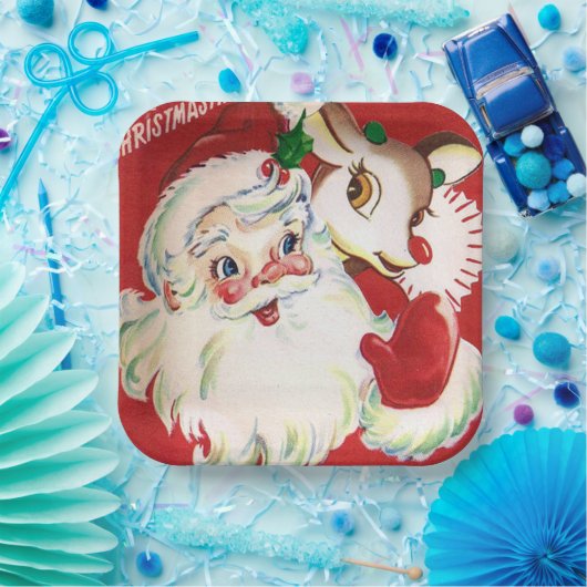 ヴィンテージレトロクリスマスサンタトインデアパーティープレート ペーパープレート (パーティー)