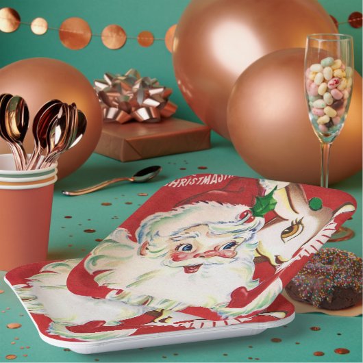 ヴィンテージレトロクリスマスサンタトインデアパーティープレート ペーパープレート (複数)