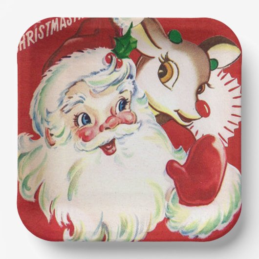 ヴィンテージレトロクリスマスサンタトインデアパーティープレート ペーパープレート (正面)