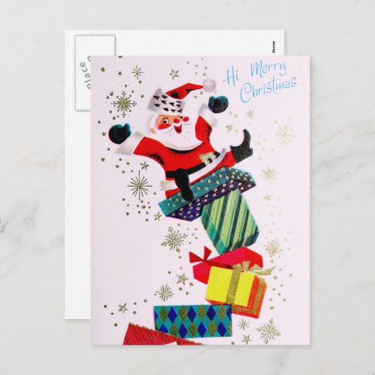 ヴィンテージレトロクリスマスサンタホリデー葉書 シーズンポストカード (正面/裏面)