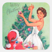 ヴィンテージレトロクリスマスサンタレディーシール スクエアシール (正面)