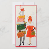 ヴィンテージレトロクリスマスショッピングカップルカスタム シーズンカード (正面)