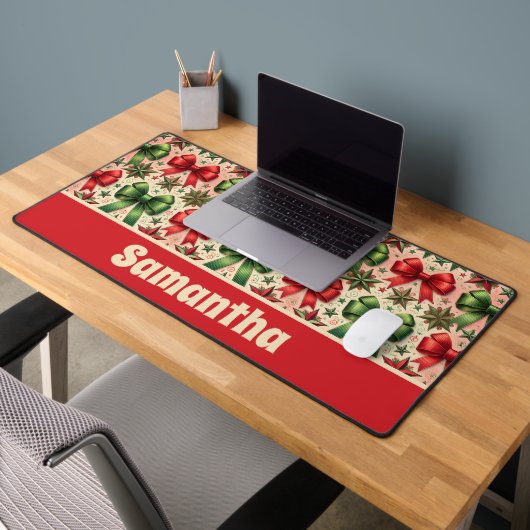 ヴィンテージレトロクリスマススターと弓パターン デスクマット (オフィス2)